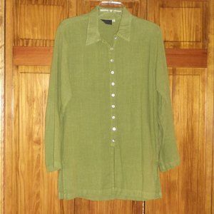 CAFE BLUE moss green L/S linen top sz S woman